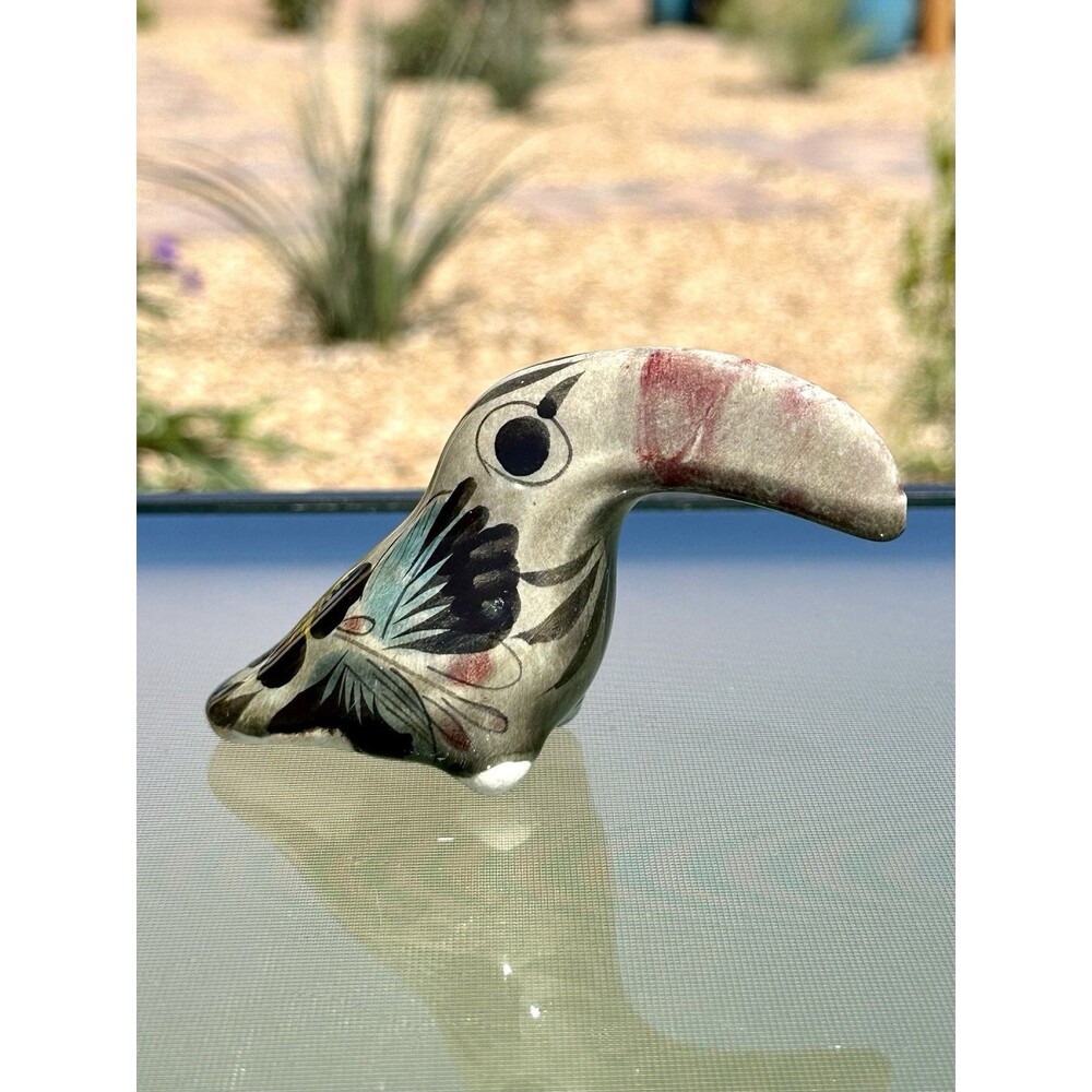 Vintage Ceramic Miniature Toucan Figurine Tonala Pottery Bird Mexican Folk Art